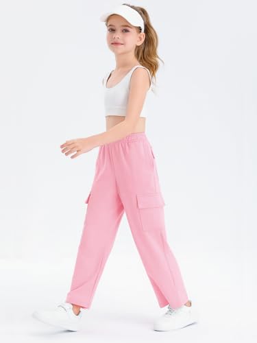 Image of Girls Kids Cargo Sweatpants Wide Straight Leg Jogger Pants 5-14 Years