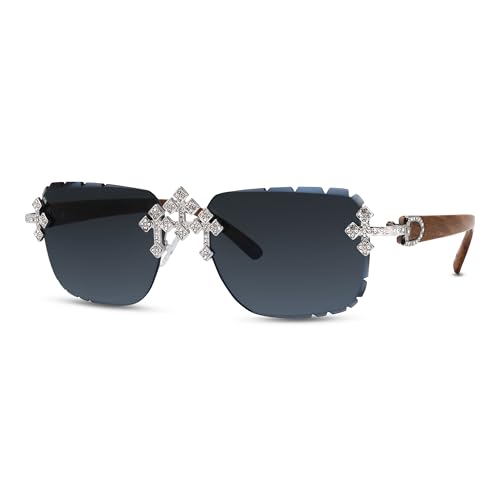 Image of Iced-Out Triple Cross Sunglasses - Frameless Diamond-Cut Luxury Shades for Men & Women | UV400 Hip-Hop Eyewear