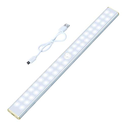 40 LED Under Counter Closet Lighting,Motion Sensor Cabinet Light, Dimmable Wireless Light Bar USB Rechargeable Lights for Locker,Wardrobe,Hallway,Kitchen,Pantry, Stairs, Workstation(Cool White)