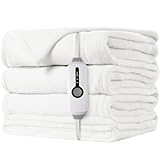 Heated Electric Blanket Full Size 72'x84' - Cozy Warm Flannel Heated Blanket with 4 Heating Levels & 10 Auto Off - Winter Comfort Heating Blanket, Sleep Aid Bedding, White