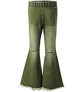 Sidefeel Girls Ripped Flare Jeans Elastic Waist High Waist Fitted Denim Pants 4-13 Years