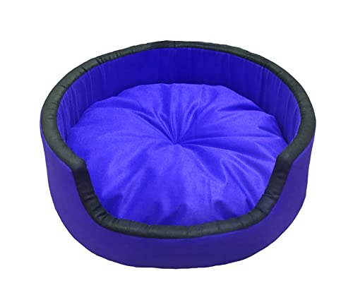 Image of Medium Size Dog and Cat Bed Round Shape Export Quality Ultrasoft Micro Fiber Filling for Extra Comfert Dual Color Blue-Black Machine Washable Anti Skid Base Pet Bed