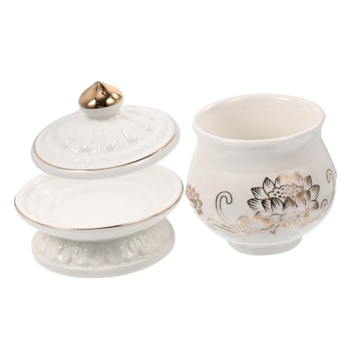 Sosoport Coppa per Offerte Buddista in Porcellana Bianca Ciotola a Forma di per Meditazione Contenitore per Acqua Santa Ornamento per Casa Mini Tazza Ceramica