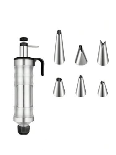 ZGXNYI Seringue à Garnir en Acier Inoxydable Cookie Press Set Stainless Steel Icing Decoration Press Kit with 6 Icing Tips for Home DIY Biscuit Maker Seringue à GâTeau