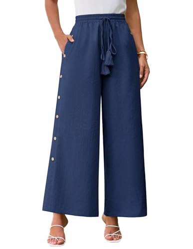 GRACE KARIN Women's Summer Wide Leg Pants High Waisted Palazzo Pants Caual Flowy Beach Trousers with Pockets