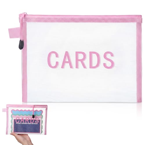 Klyyo Clyro Mahjong Card Clutch Holder Pouch for Cards Pink Mahjong Accessories Protective Mesh Cover Case with Zipper, 9.5 x 6.9 Inch, Ideal Gift for Lover Playing Game Night