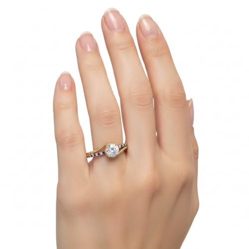 Image of Choose Your Gemstone Rope Split Shank Diamond CZ Ring Yellow Gold Plated Round Shape Split Shank Engagement Ring Minimal Modern Design Birthday Gift Wedding Gift US Size 4 to 12