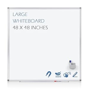 SWANCROWN Magnetic Dry Erase Whiteboard 48″ x 48″ Large White Board for Wall, Silver Aluminium Frame, Square Wall-Mounted White Board for School, Office and Home, 4′ x 4′