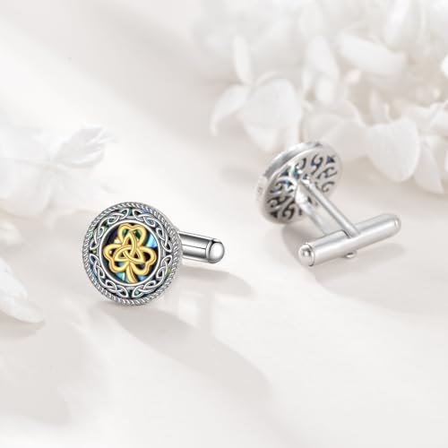 Three Leaf Clover Cufflinks 925 Sterling Silver Abalone Shell Celtic Knot Shamrock Cuff Links Irish Jewelry for Men Father Husband Groomsmen4