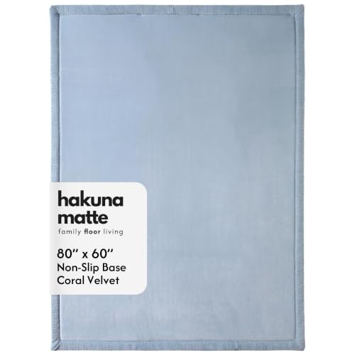 Image of Hakuna Matte CloudSoft Baby Play Mat for Floor 60 inch x 80 inch Blue | Coral Velvethigh-density foam Rug for Crawling & Cozy Play - Non-Slip, Water-Resistant, Easy-CareTummy Time Mat