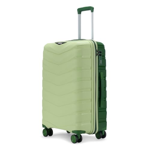 Image of Axis Medium Check-in Suitcase 65 cm 24 inch Polypropylene Hard Trolley, 8 Spinner Wheels, 3-Pocket Convipack, Dual-Tone Shell, Recessed Number Lock Laser Green /Everglade Green