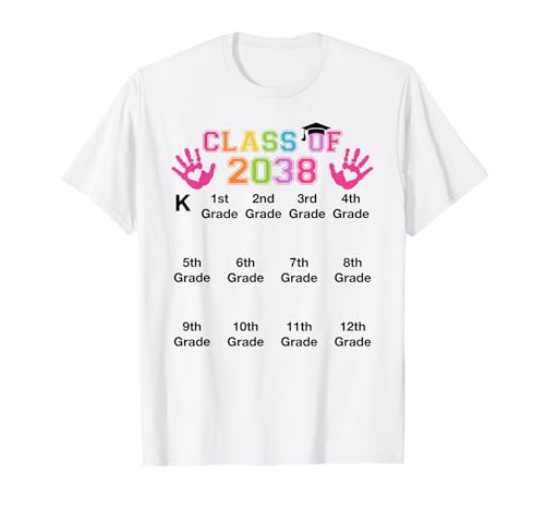 Classe di 2038 Handprint Grow with Me Kindergarten to 12th Maglietta