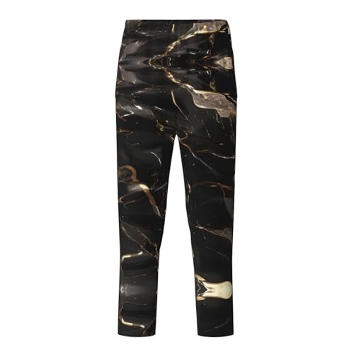 Pantalon de pyjama imprimé marbré noir or élégant en micro tissu fluide de qualité