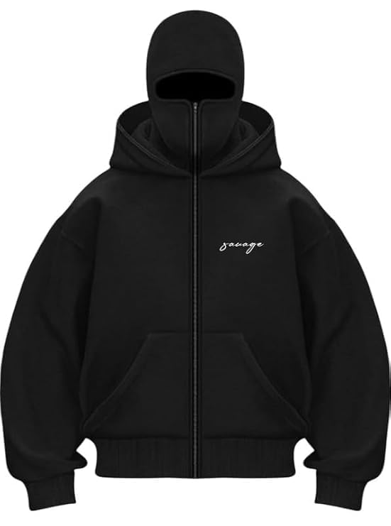 Image of BE SAVAGE Balaclava Zipper Hoodie for Men Heavyweight Ninja Hoodies for Men