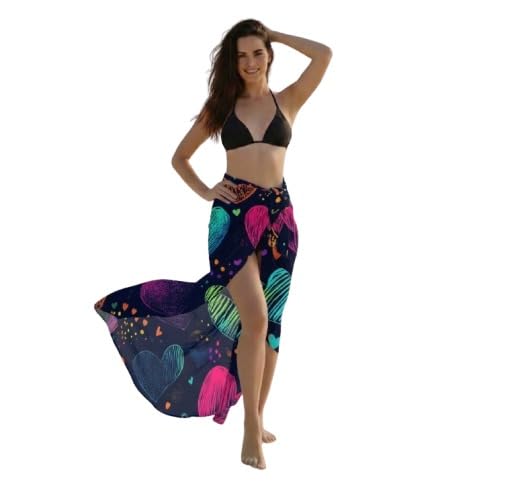 tulsi enterprise Women's Soft Heavy Nylon Beach Sarong - Romantic Heart Print Swimsuit Cover-Up, Lightweight Wrap Pareo, Free Size-picture-16
