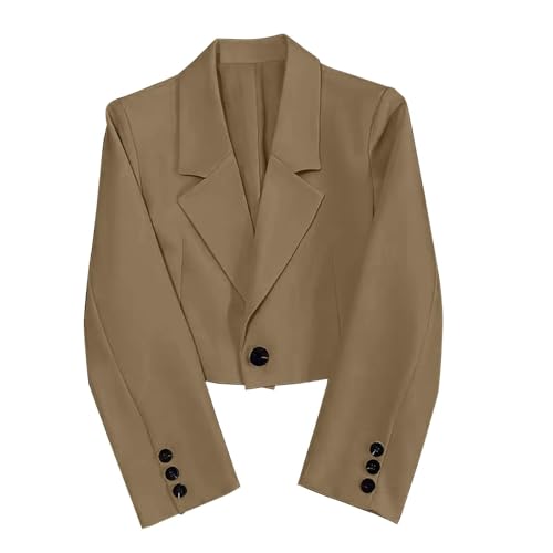Cropped Blazers for Women Business Casual Open Front Long Sleeve One Button Suit Jacket Lightweigh Work Office Blazer2