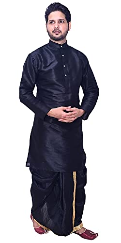 Image of Om Shubh Mangalam Men's Dupion Silk Fancy Dhoti Kurta Set