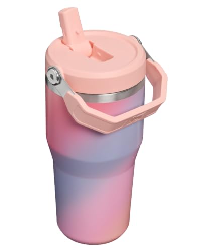Image of STANLEY IceFlow 2.0 Flip Straw Tumbler with Handle 20 oz | Twist On Lid and Flip Up Straw | Leak Resistant Water Bottle | Insulated Stainless Steel | BPA-Free | Sunset Spiral