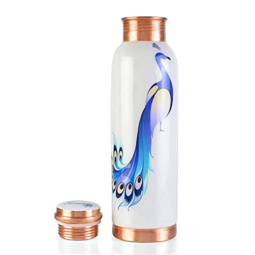 Prura Pure Printed Copper Water Bottle - Leak Proof Ayurvedic Drinkware Copper Vessel For Sports, Gym, Outdoors, Yoga, Health Benefits (30 Oz) #TOP1