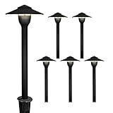 GKOLED 6-Pack Aluminum Pathway Lights, Low Voltage LED Landscape Path Light, 9-15V AC/DC Outdoor Walkway Lighting with 3W 3000K Integrated LED Chips for Yard Lawn, Ground Stake, Black