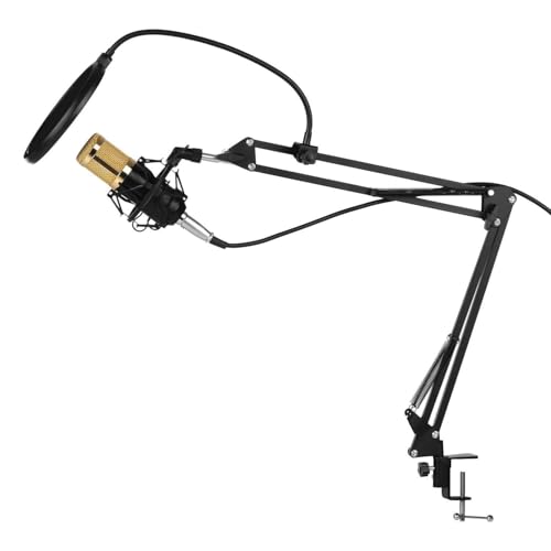 CHOYUE Kit de micrófono de Condensador Profesional con Soporte a Prueba de Golpes Soporte de Brazo de Metal Ajustable Tapa de Espuma 48V Phantom Power Pop Filter Tarjeta de Sonido para transmisión de