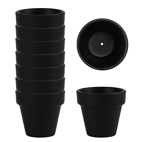 9 Pcs Small Mini Black Clay Pots 2.1'' Terracotta Pot Clay Ceramic Pottery Planter Cactus Flower Pots Succulent Nursery Pots- Great for Window Boxes, Cactus, Plants, Crafts, Wedding Favors