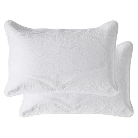 Newrara Bed Pillow Shams 100% Cotton White Embroidered Quilted Pillow Cases Set of 2, Queen Size (White) Cover