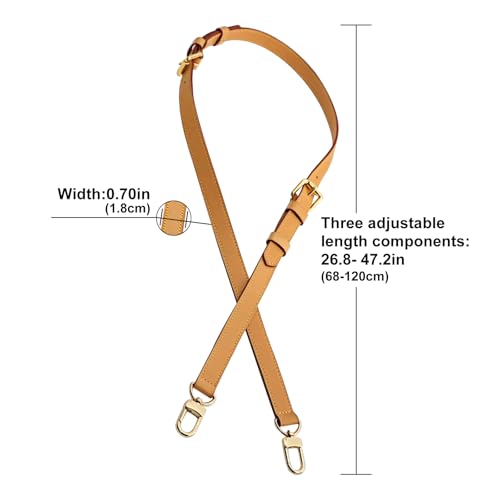 Image of Genuine Vachetta Leather Shoulder Bag Strap Crossbody Replacement for Handbag or Purse(Beeswax-Width:0.70in&Three-Segment Adjustable Length:26.8-47.2in)