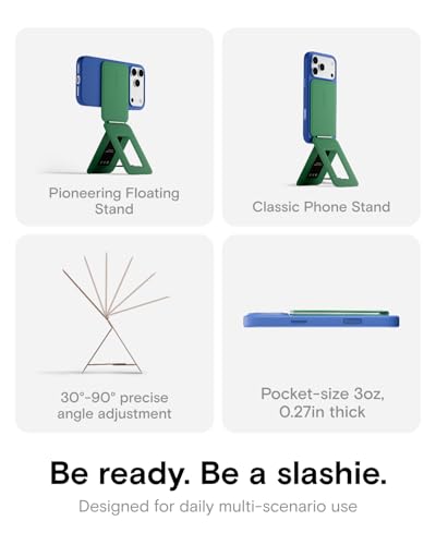Image of MOFT Phone Tripod Stand Selfie Stick for iPhone, Multi-Angles iPhone Stand, Lightweight & Portable Phone Holder, Strong Magnets, MOVAS Vegan Leather, Travel Essentials, Oz Green (Without Card Slot)