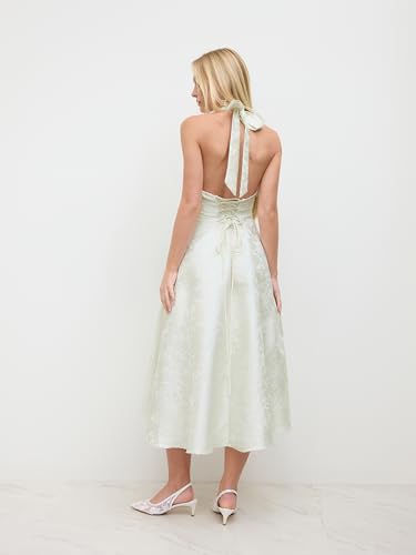 CIDER Maxi Dress Floral Halter Neck Floral Lace Up Sleeveless Middle Waist Wedding Guest Cocktail Dresses4