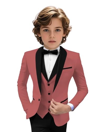 Image of Tuxedo Suits for Boys 3 Pieces Slim Fit Boys Formal Suit Dresswear Ring Bearer Outfit Blazer Vest Pants for Wedding Grooms