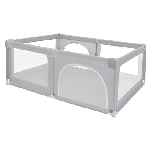 Parque Bebé, 180x120 cm, Actividad para Niños con Base, Modular, Plegable, Gran Parque Infantil Con Puerta con Cremallera Trae 50 Bolas Marinas (Gris poco profundo)