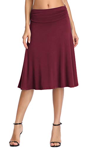Image of Urban CoCo Women's Ruched High Waist Knee Length Jersey A-Line Stretchy Flared Casual Skirt