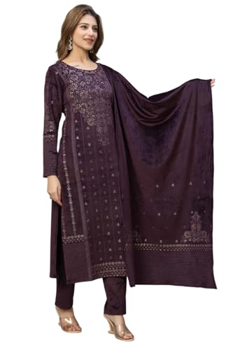 Image of HIFZAA velvet kurta palazzo set with dupatta for womens printed winter wear suit M to 4xl
