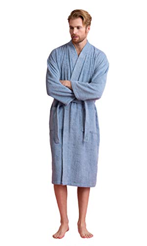 Image of Men's Turkish Terry Kimono Style Bathrobe - 100% Cotton Robe for Men - Comfortable & Absorbent - Soft & Cozy Wear