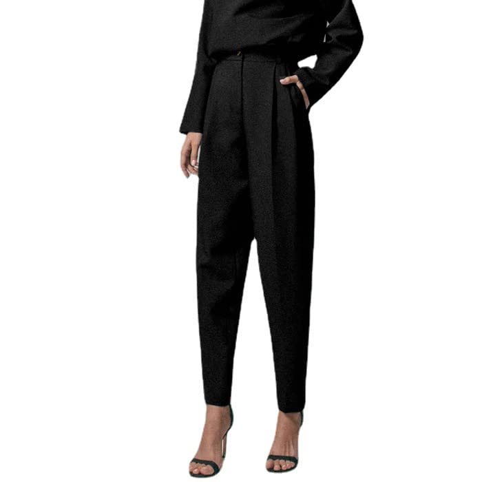 Womens Dressy High Waist Solid Long Pants Office Trousers with Pocket