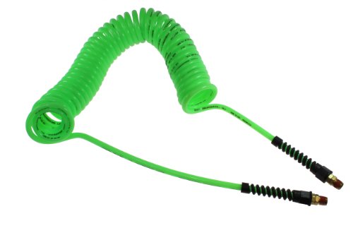 Authentic Crazy Deals Coilhose Pneumatics PU38-30B-G Flexcoil Polyurethane Coiled Air Hose, 3/8-Inch ID, 30-Foot Length with (2) 3/8-Inch Reusable Strain Relief MPT Swivel Fittings, Neon Green