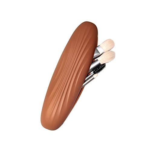 Makeup Brush Travel Case - Silicon Make Up Brush Holder, Beauty Brush Organizer On the Go, Small WaterProof Makeup Brush Pouch Bag - Brown