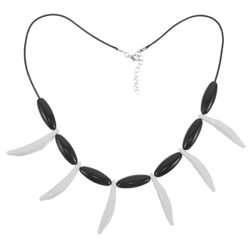 Toyvian Collar de Dientes de Cavernícola Ajustable para Hombres y Mujeres Collar Tribal con Colgante de Resina Ligera y Cuentas Accesorio para Disfraces de Halloween y Cosplay