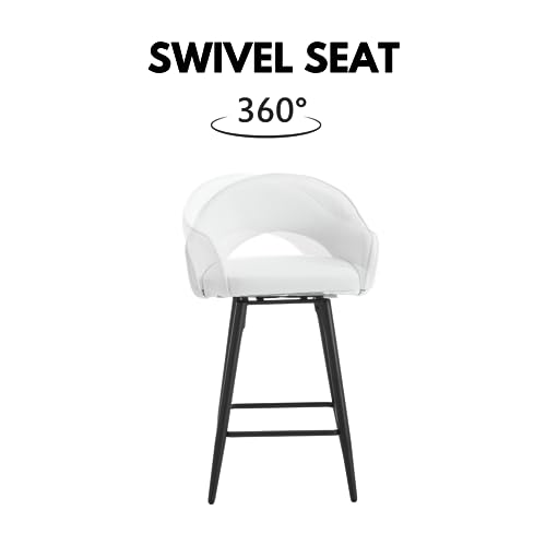 Butacos giratorios HEAH-YO, juego de 2 unidades, altura de asiento 27 pulgadas, con respaldo y patas metálicas, sillas modernas de cuero PU para isla de cocina, color blanco crema miniatura 4