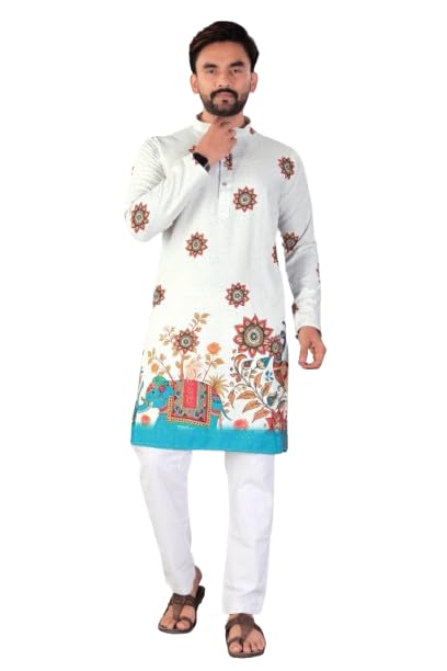 Image of Valaki Kurta Pajama Set for Men Border Printed Traditional Straight Kurta with Pyjama for Men