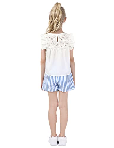 Huanye Girl's Summer 2 Piece Shirt Sets Shorts Outfit, Blue, 10-11Y #TOP4