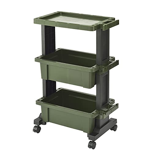JEJアステージ ツールワゴン テーブルタイプ 日本製 組み立て式 3段 キャスター付 ブラックグリーン TWT-490G 幅49×奥行29.5×高さ75.5cm