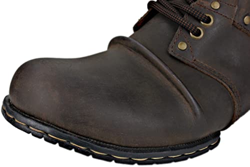Image of OSSTONE Moto Boots for Men Fashion lace-up Leather Chukka Boots Casual Shoes OS-6015-1-RED-BROWN-R