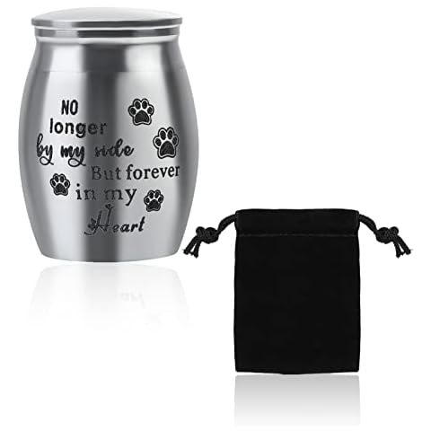 Small Ashes Urn for Keepsake Memorial Cat Dog with Black Velvet Bag Stainless Steel Metal Funeral Urn Pet Cremation for Family Friend Memorials &Funerary (Silver) Cover