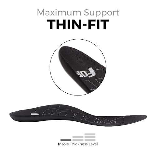 Image of Ultra-Thin Plantar Fasciitis Insoles Designed for Comfort & Maximum Pain Relief, Ideal for Dress Shoes & Boots | Black (Men's 8-8.5, Women's 9.5-10)
