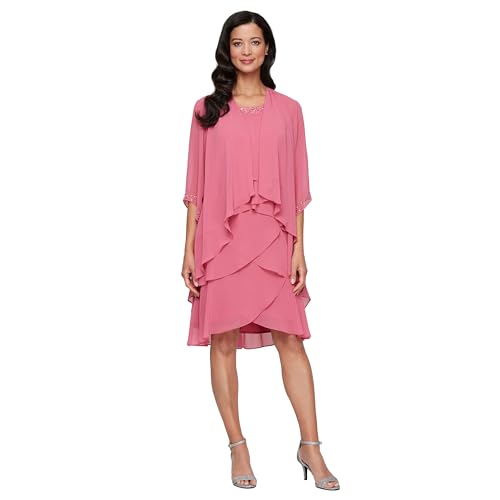 Image of S.L. Fashions Women's Chiffon Mother of the Bride Jacket Dress with Beaded 3 /4 Sleeves and Neckline (Plus Size)
