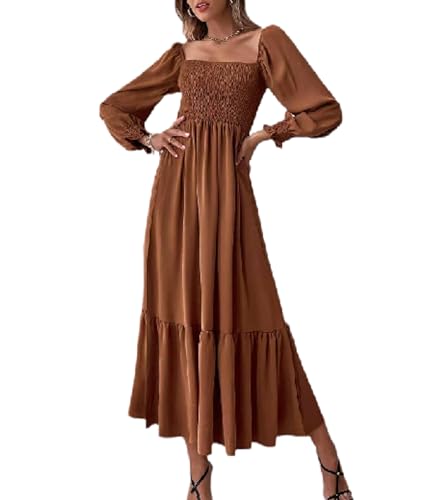 Robe sexy marron NAKEAH à col en U et taille haute en grande taille 5XL