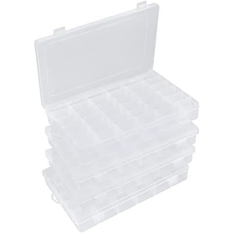 Hlotmeky Bead Organizer 36 Grids 4 Pack Clear Plastic Parts Organizer Box 3600 Tackle Box Craft Storage Compartment Divided Container Cover