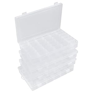 Hlotmeky Bead Organizer 36 Grids 4 Pack Clear Plastic Parts Organizer Box 3600 Tackle Box Craft Storage Compartment Divided Container
